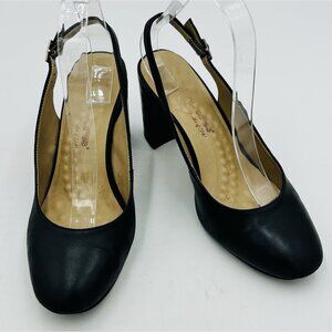 Walking Cradles Slingback Black Block 3" Heels Sz 9 Brazil